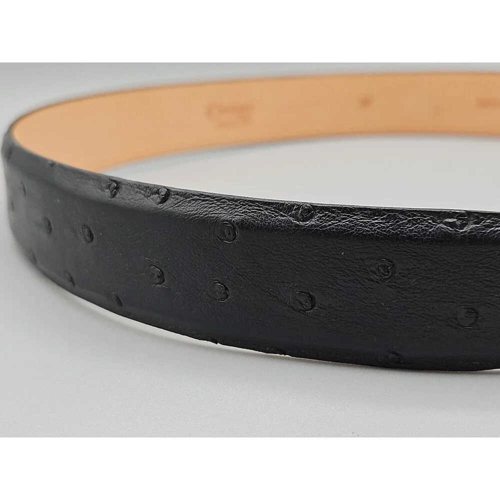 Select African Ostrich Crescent Black Leather Belt Handcrafted in USA Size 28